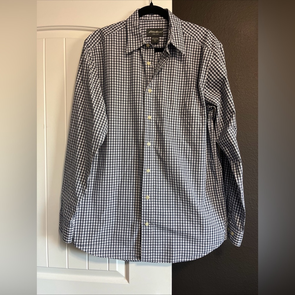 Eddie Bauer Men’s Plaid Shirt Medium Tall Preppy Comfort Capsule 100% Cotton